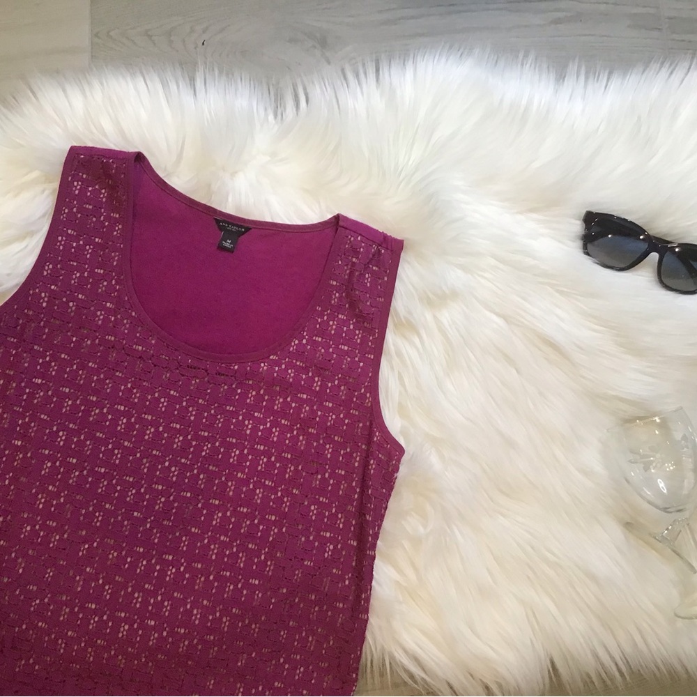 Ann Taylor Sleeveless Elegant Fuchsia Lace Blouse